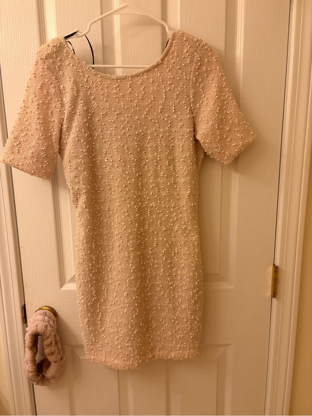 Forever 21 Cream Textured Short Sleeve Mini Dress